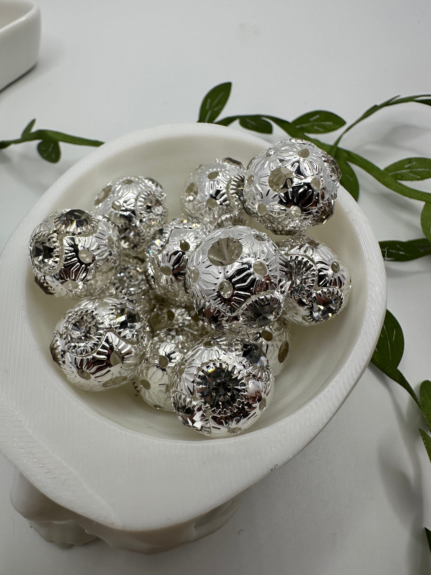Metal Silver rhinestone Beads, 17mm beads for pens, beading supplies, beading, 2pc