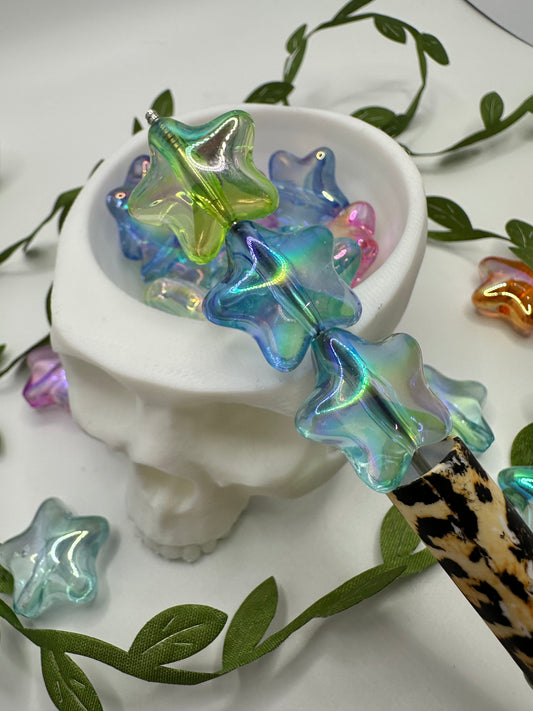 Iridescent multicolor star bead, acrylic 21mm beads for pens, beading supplies, beading, 5pc bag