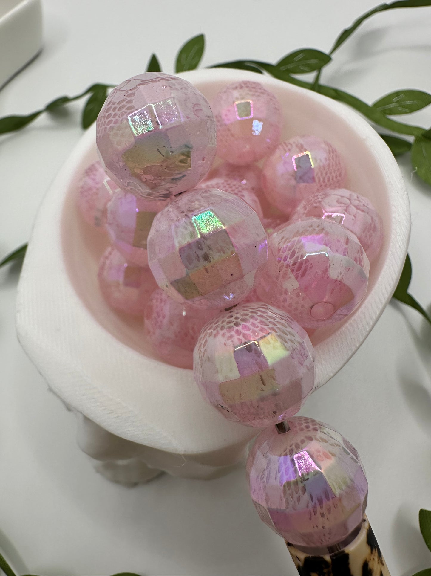 Pink Lace bubblegum bead, acrylic 15mm beads for pens, beading supplies, beading, Powder Pink