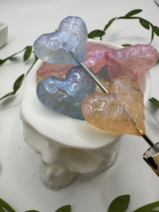 Iridescent multicolor Hearts bead, acrylic 25mm beads for pens, beading supplies, beading, 5pc bag