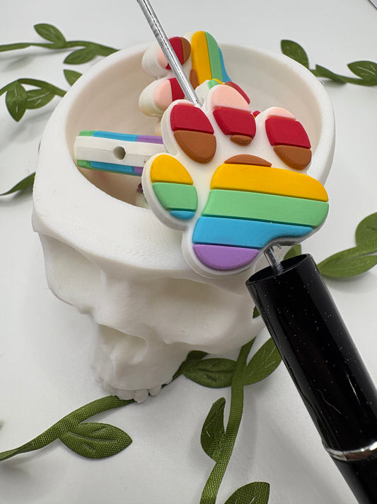Rainbow paw print, bead for pens, crafting beads, supplies focal, supply bead, silicone focal beadable items, 1pc, 29mm