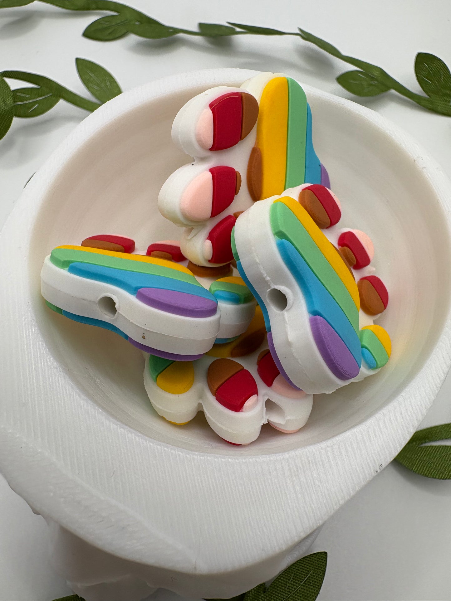 Rainbow paw print, bead for pens, crafting beads, supplies focal, supply bead, silicone focal beadable items, 1pc, 29mm