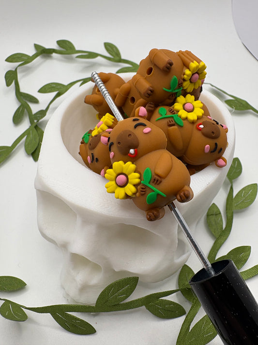 Capybara bead 3d, cute silicone bead, beads for pens, printed silicone bead, focal bead, 26.5mm, 1pc