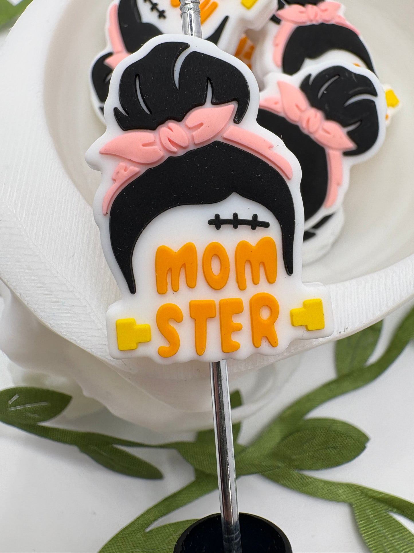 Mom monster bead, bead for pens, crafting beads, supplies focal, supply bead, silicone focal beadable items, 1pc, 30mm