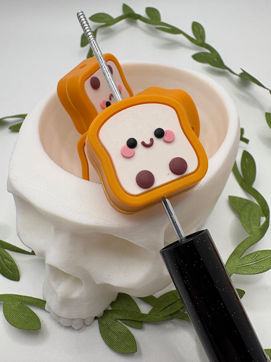 Toast 3d, cute silicone bead, beads for pens, printed silicone bead, focal bead, 23mm, 1pc