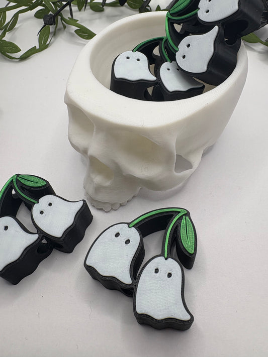 Ghost cherries Straw topper beads, straw accessory, bead supplies, keychain beads, big bead, single side printed, 1pc