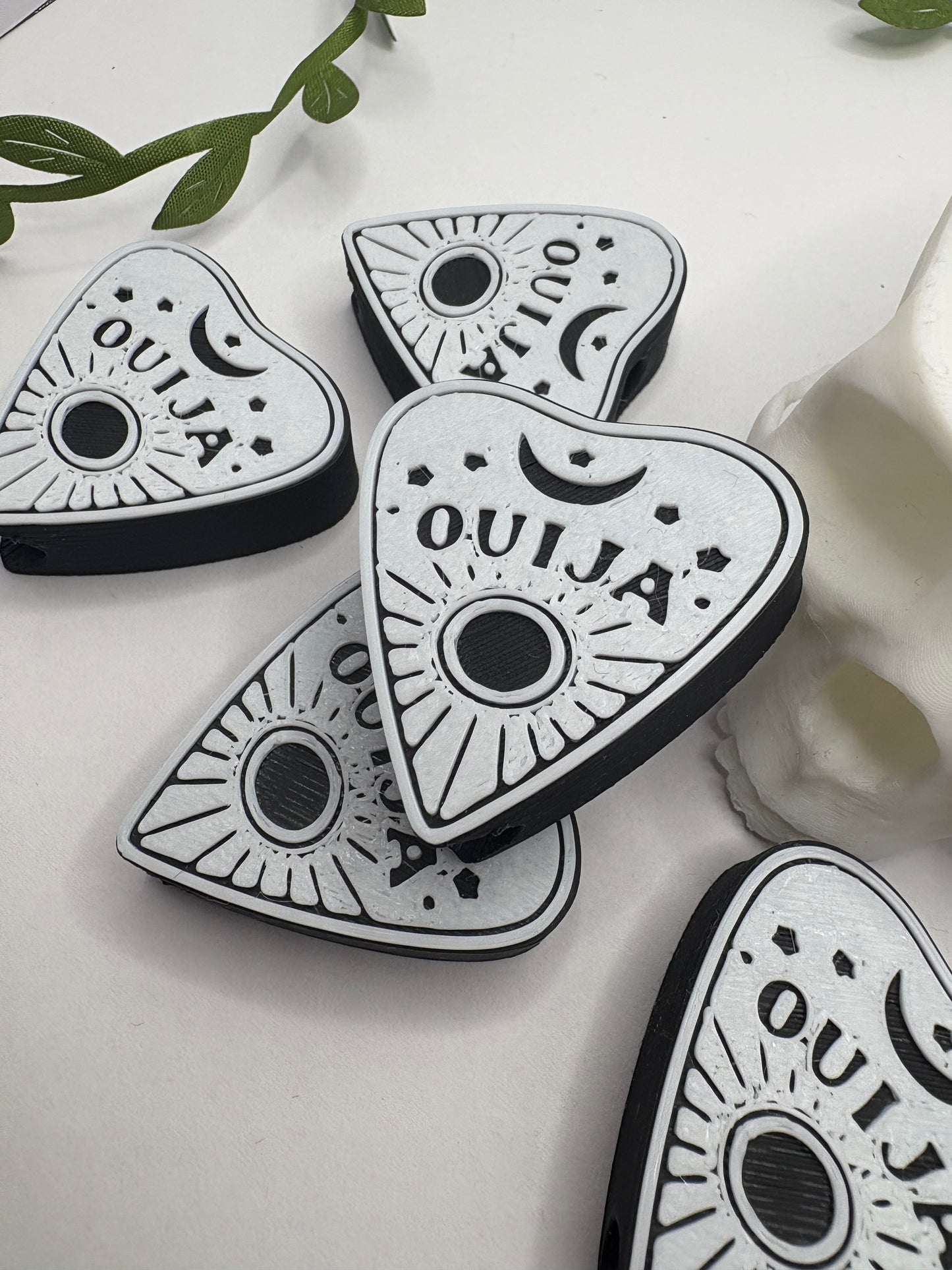 Oujia planchette Straw topper beads, straw accessory, bead supplies, keychain beads, big bead, single side printed 1.5in