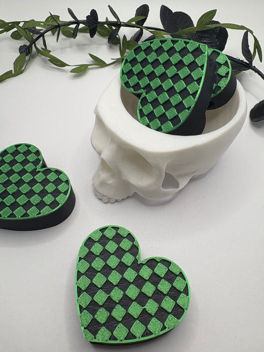 Green Check Heart Straw topper beads, straw accessory, bead supplies, keychain beads, big bead, single side printed 1.5in