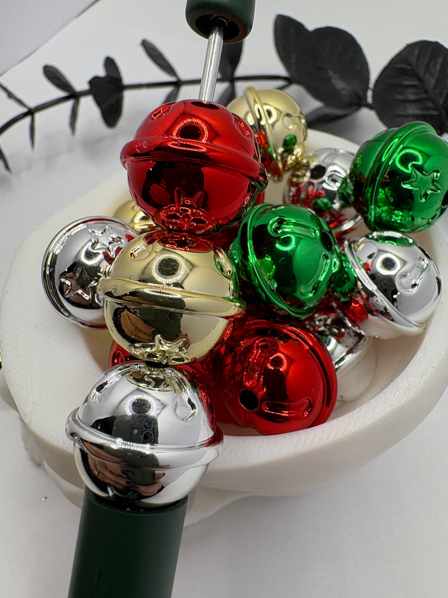 Mixed Bells red green bubblegum bead, acrylic 15.5mm beads for pens, beading supplies, beading, xmas
