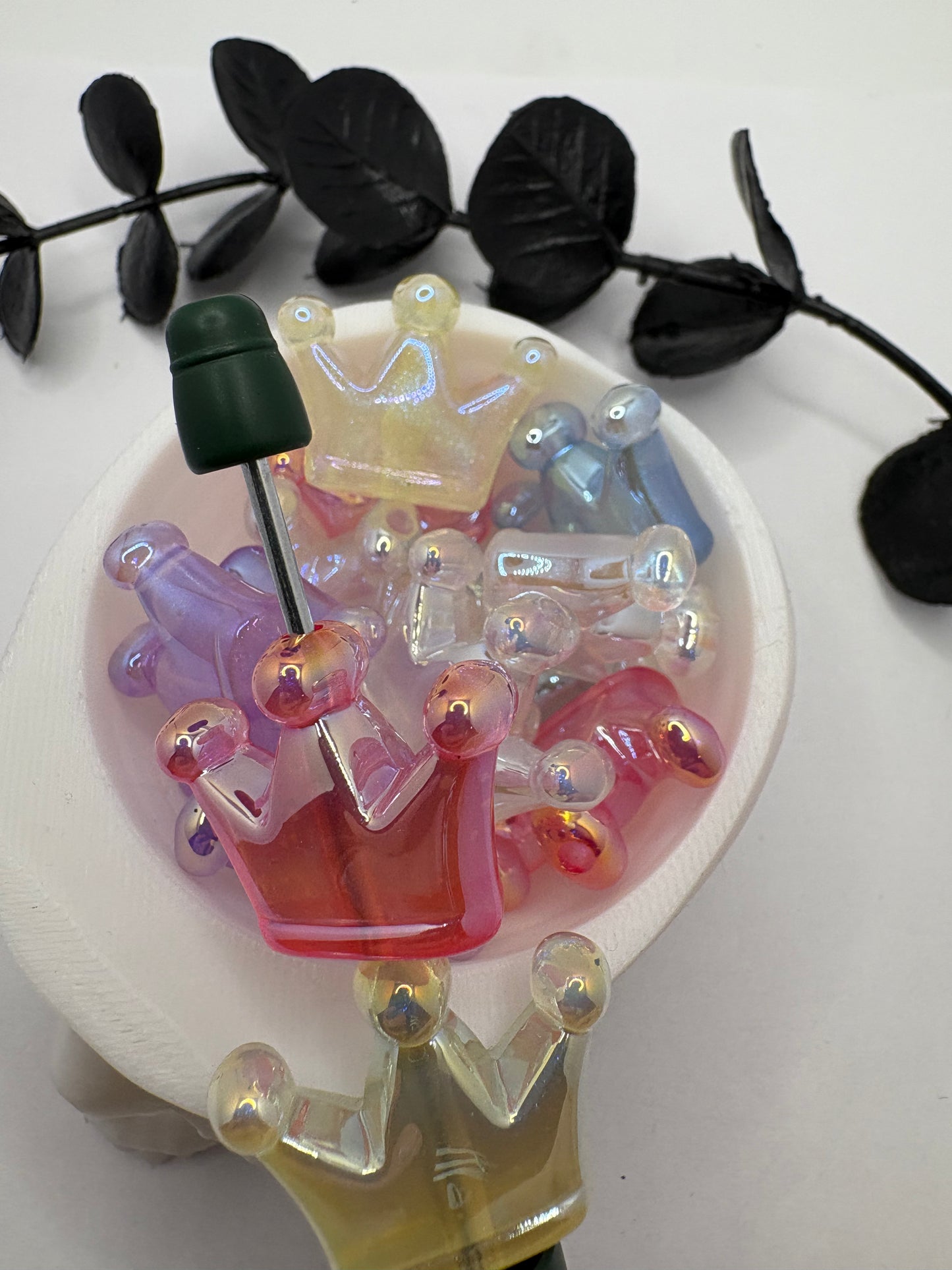 Iridescent Crown bead, acrylic 22mm beads for pens, beading supplies, beading, 5pc bag