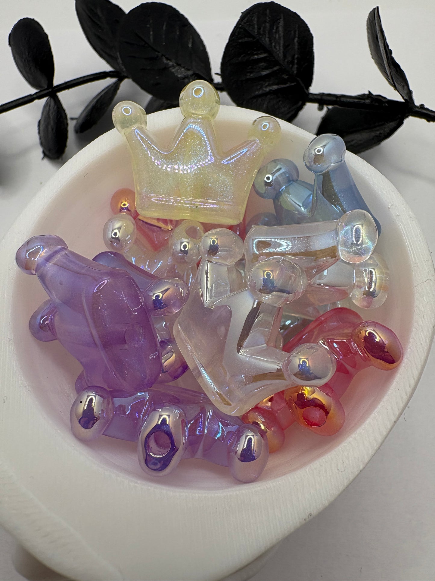 Iridescent Crown bead, acrylic 22mm beads for pens, beading supplies, beading, 5pc bag