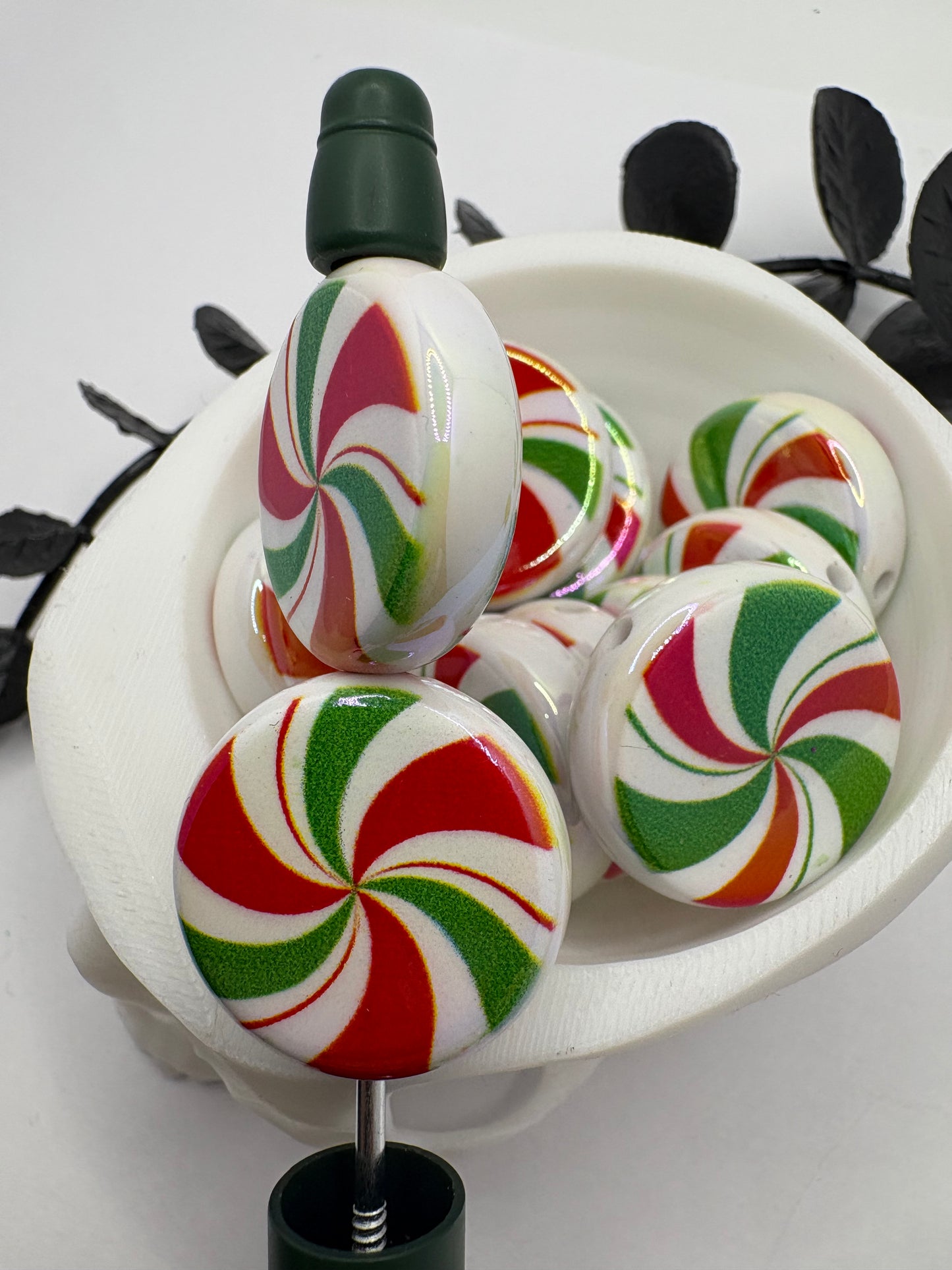 Pepperment Twist bead, acrylic 23.5mm beads for pens, beading supplies, beading, 5pc uv coated
