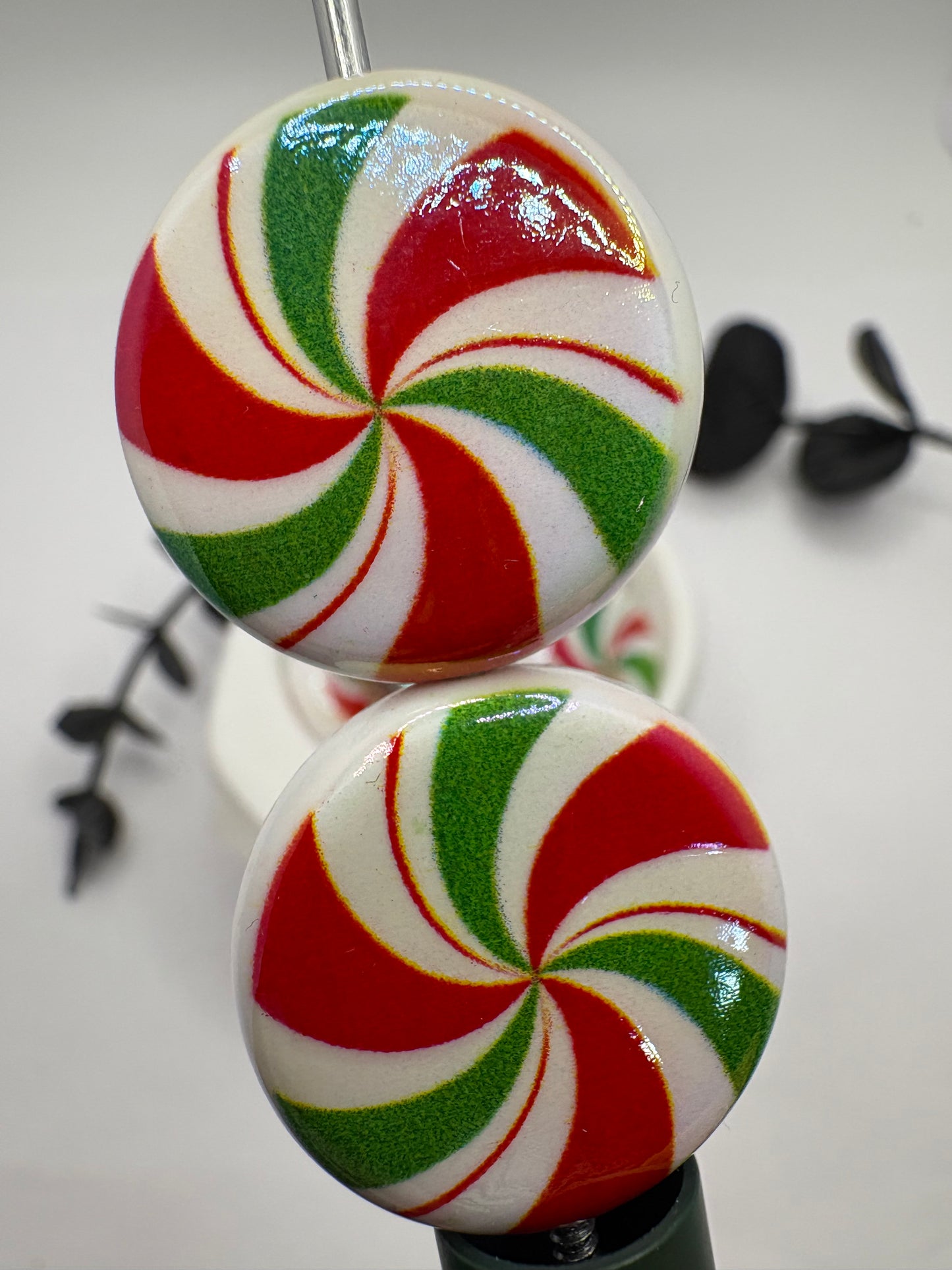 Pepperment Twist bead, acrylic 23.5mm beads for pens, beading supplies, beading, 5pc uv coated