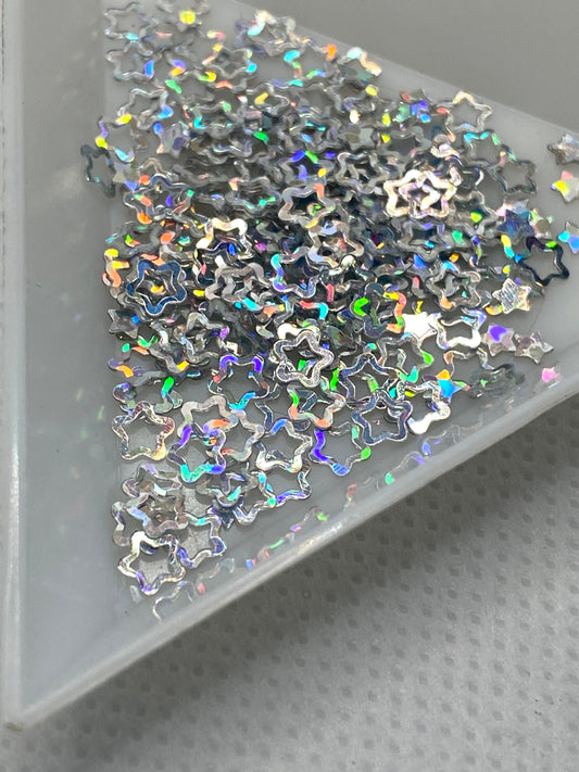 SILVER holographic star sequins, 2 design star sequins, resin fillers, crafting supplies, resin sequins, stars holo nail accessories, epoxy