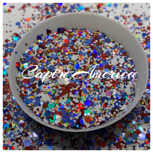 Capt’n Ameri: metallic -chunky glitter mix, crafting supplies glitter, custom mix, resin supplies, resin glitter, crafting, metallic glitter