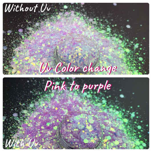 UV Color change: UV chunky glitter mix, crafting supplies glitter, custom mix, resin supplies, resin glitter, mix glitter 1oz