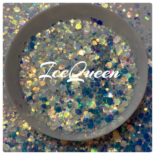 Ice Queen: holo-chunky glitter mix, crafting supplies glitter, custom mix, resin supplies, resin glitter, white and blue glitter