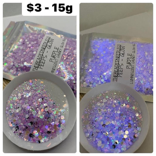 Peeps purple -GLOW: glow chunky glitter mix, crafting supplies glitter, custom mix, resin supplies, resin glitter, mix holo glitter 15g