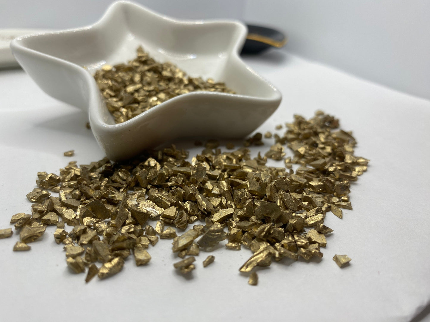 Antiqued glass chips, resin fillers, candle making supplies 1oz by weight, gold colored crushed glass crafting