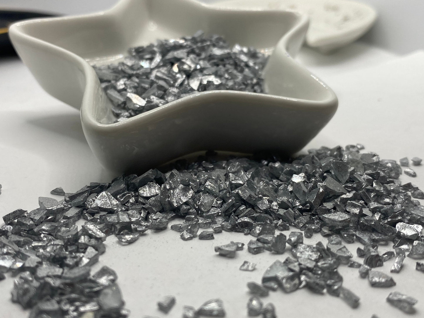 Brushed Nickel glass chips, resin fillers, candle making supplies 1oz by weight, silver colored crushed glass crafting