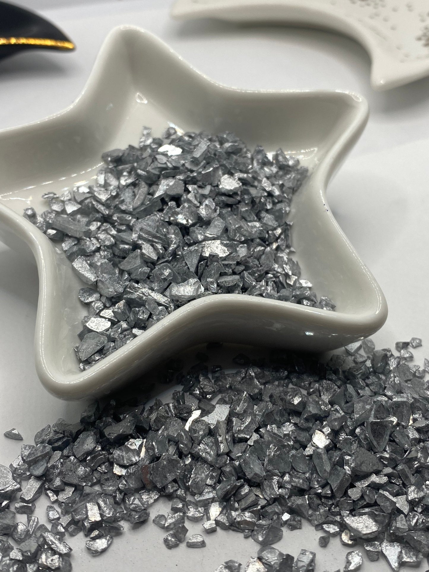 Brushed Nickel glass chips, resin fillers, candle making supplies 1oz by weight, silver colored crushed glass crafting