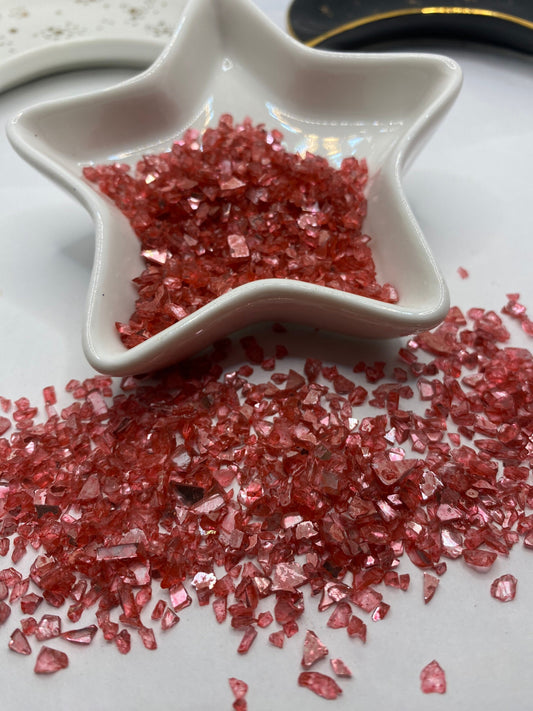 Cranberry glass chips, resin fillers, candle making supplies 1oz by weight, light red colored crushed glass crafting