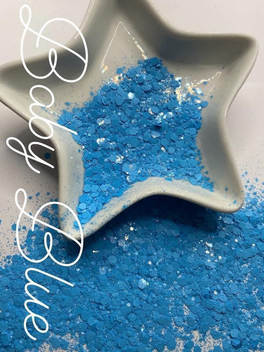 Baby Blue :chunky garden blend glitter mix, colored glitter, gloss opaque mix glitter hexagon chunky, resin glitter, crafting