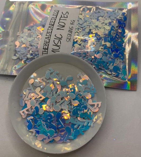 Music notes shaped sequins, resin fillers, crafting supplies, resin sequins, nail accessories, holo blue 1/2oz (15g)