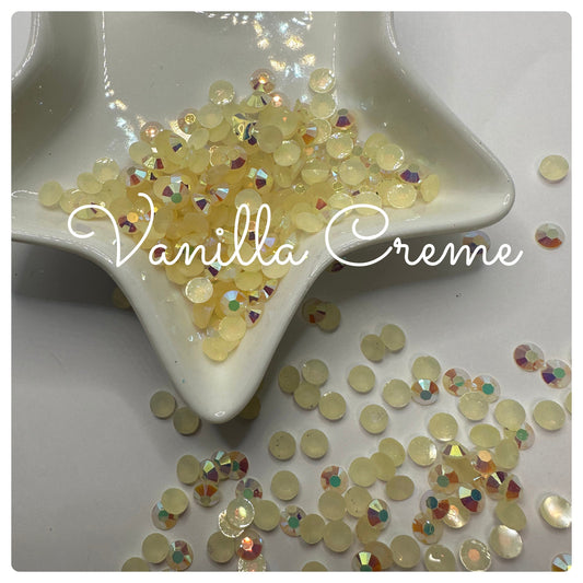 Vanilla Creme, 5mm AB jelly rhinestones, 1oz by Wt. faceted flat back jelly resin rhinestones, non-hot fix