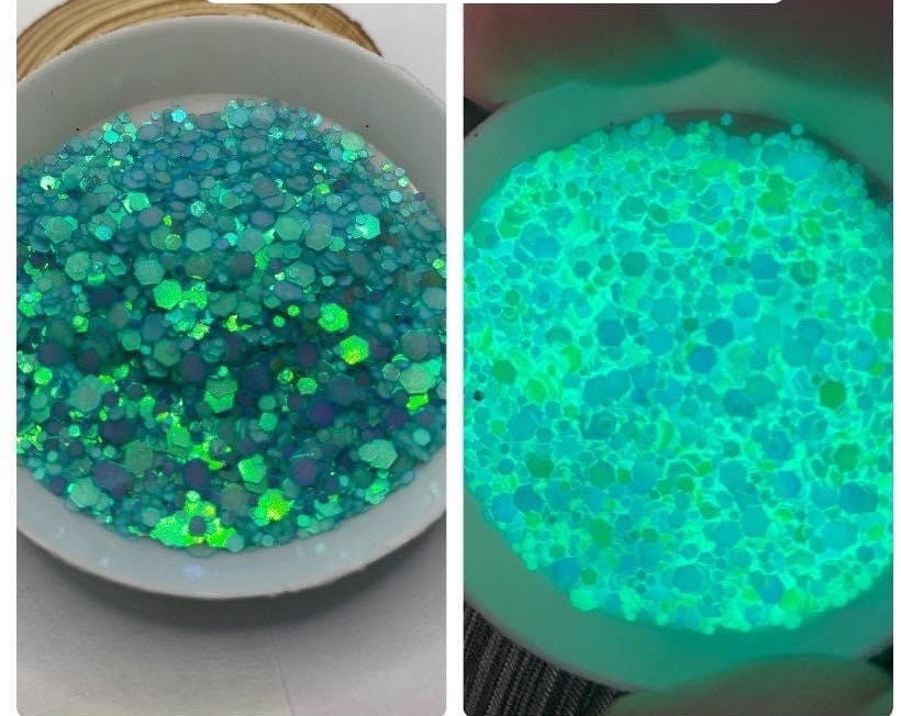 Luca glow: uv glow chunky glitter mix, crafting supplies glitter, custom mix, resin supplies, resin glitter, mix holo glitter 15g