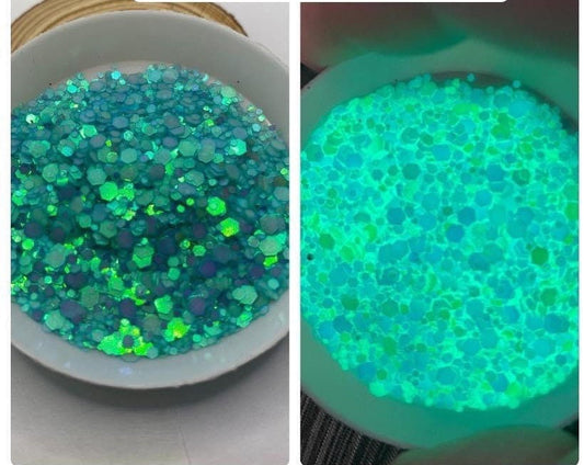 Luca glow: uv glow chunky glitter mix, crafting supplies glitter, custom mix, resin supplies, resin glitter, mix holo glitter 15g