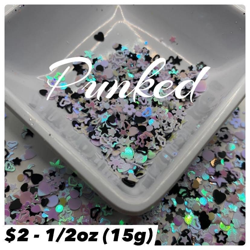 Punked: Multi shaped glitter, metallic gloss shaped glitter, crafting shapes, shaped glitter filler, multi shaped .5 oz by weight