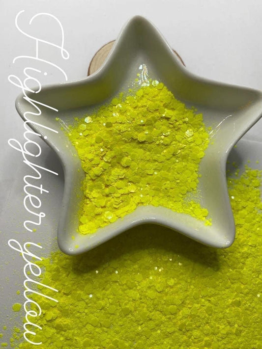 Highlighter Yellow: chunky garden blend glitter mix, colored glitter, gloss opaque mix glitter hexagon chunky, resin glitter, crafting