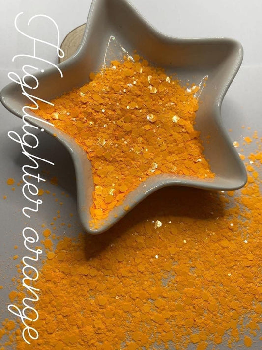 Highlighter Orange: chunky garden blend glitter mix, colored glitter, gloss opaque mix glitter hexagon chunky, resin glitter, crafting