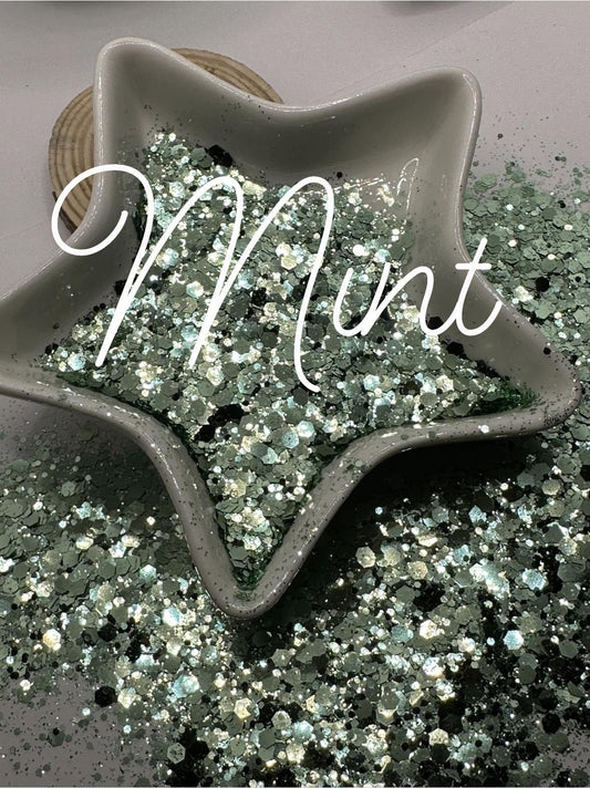 Mint: chunky garden blend glitter mix, colored glitter, Metallic opaque mix glitter hexagon chunky, resin glitter, crafting