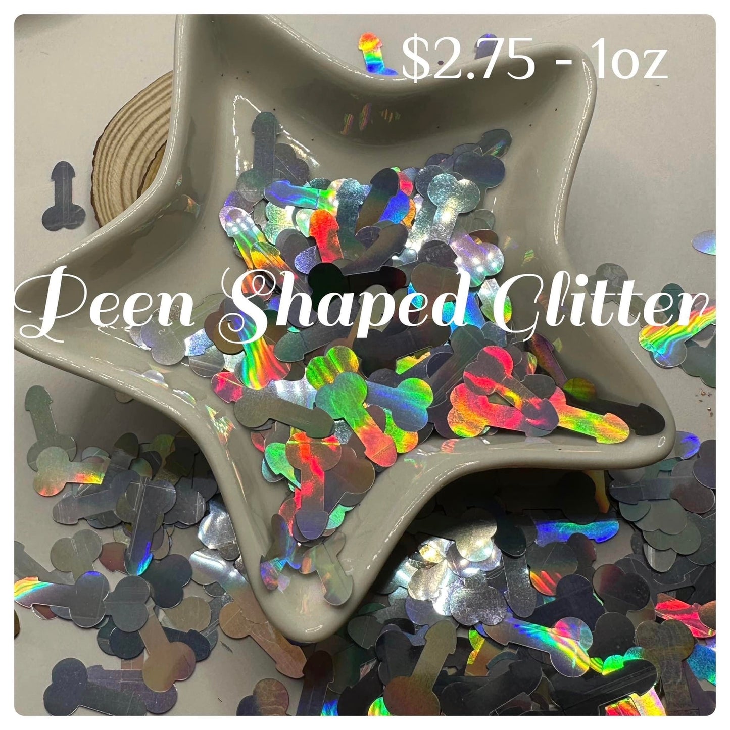 Peen Shaped Glitter: Holographic penis shaped glitter filler, silver holo peen glitter crafting glitter filler 1oz by weight