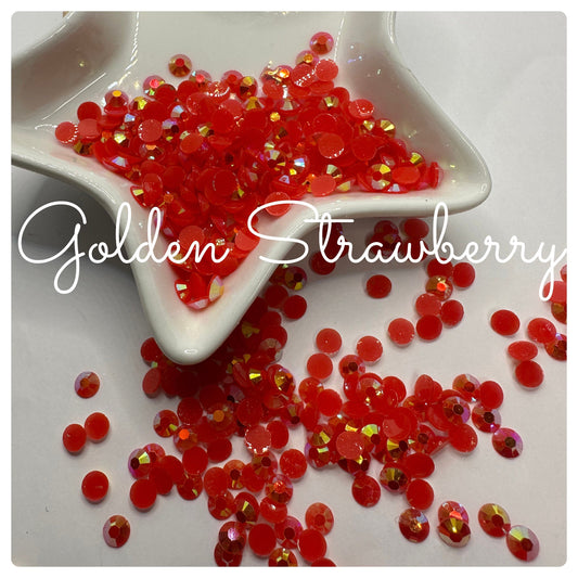 Golden strawberry, 5mm AB jelly rhinestones, 1oz by Wt. faceted flat back jelly resin rhinestones, non-hot fix