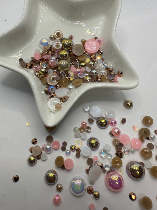 Neopolitan, mixed half circle domes, .5oz by Wt. flat back resin rhinestones, non-hot fix