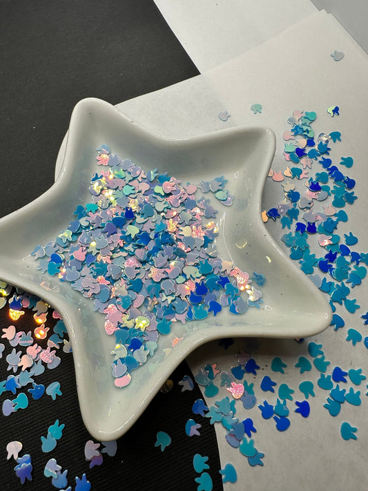 Holo Blue bunny shaped glitter, resin fillers, crafting supplies, resin sequins, nail accessories, holo blue 1/2oz (15g)