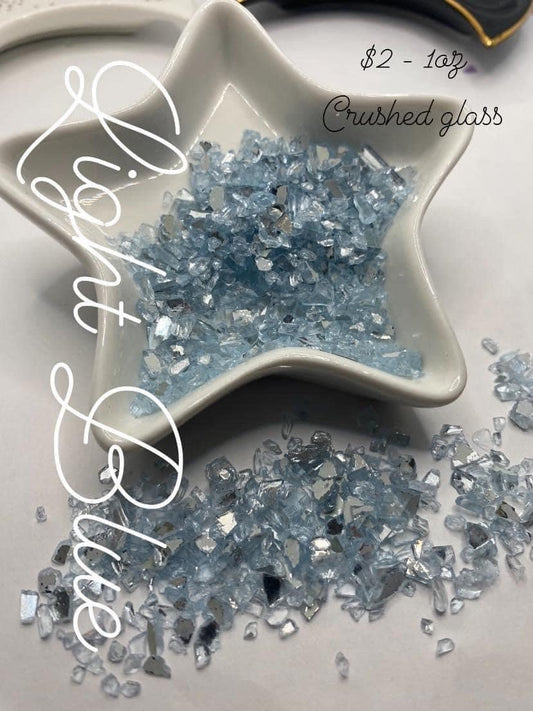 Lt. Blue glass chips, resin fillers, candle making supplies 1oz by weight, colored crushed glass crafting