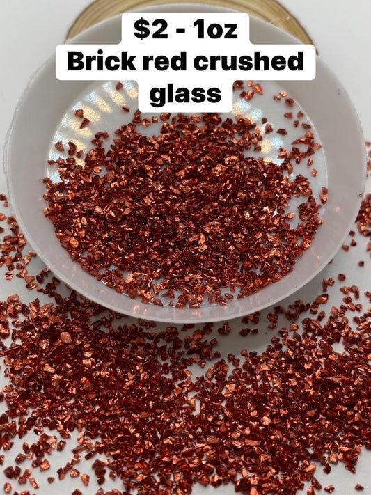 Brick red glass chips, resin fillers, candle making supplies 1oz by weight, colored crushed glass crafting