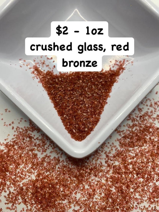 Bronze red  fine crushed glass resin fillers, candle making supplies 1oz by weight, colored crushed glass crafting