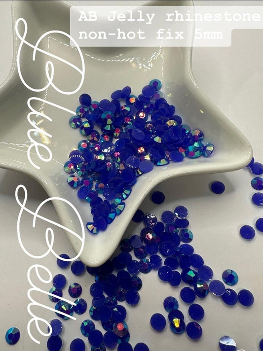 Blue Belle , 5mm jelly rhinestones, 1oz by Wt. faceted flat back jelly resin rhinestones, non-hot fix