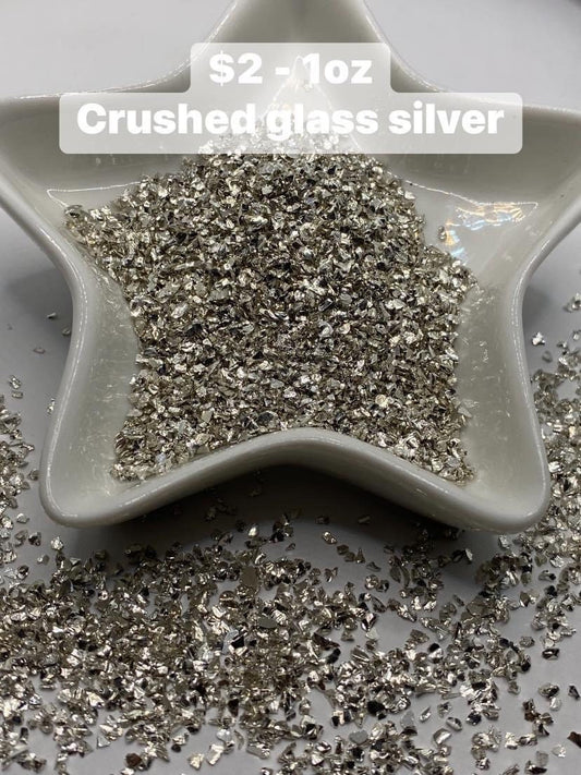 Silver glass chips, resin fillers, candle making supplies 1oz by weight, colored crushed glass crafting