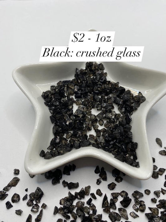 Black glass chips, resin fillers, candle making supplies 1oz by weight, colored crushed glass crafting