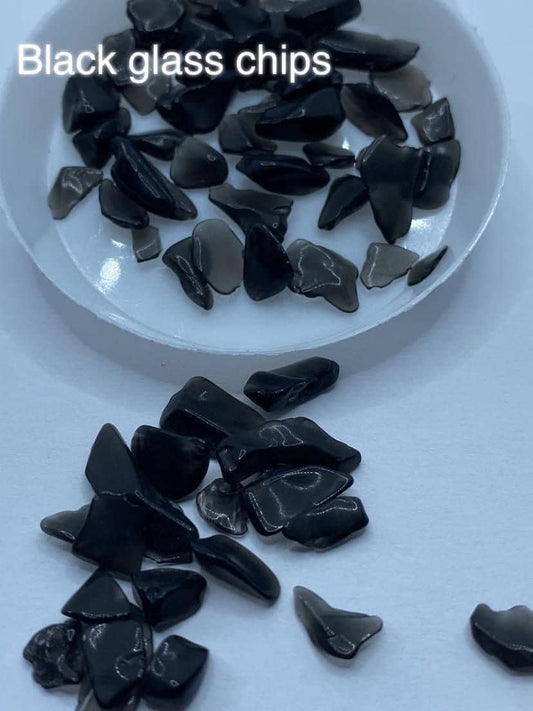 Black transparent glass chips, resin fillers, candle making supplies 1oz by weight, colored crushed glass crafting