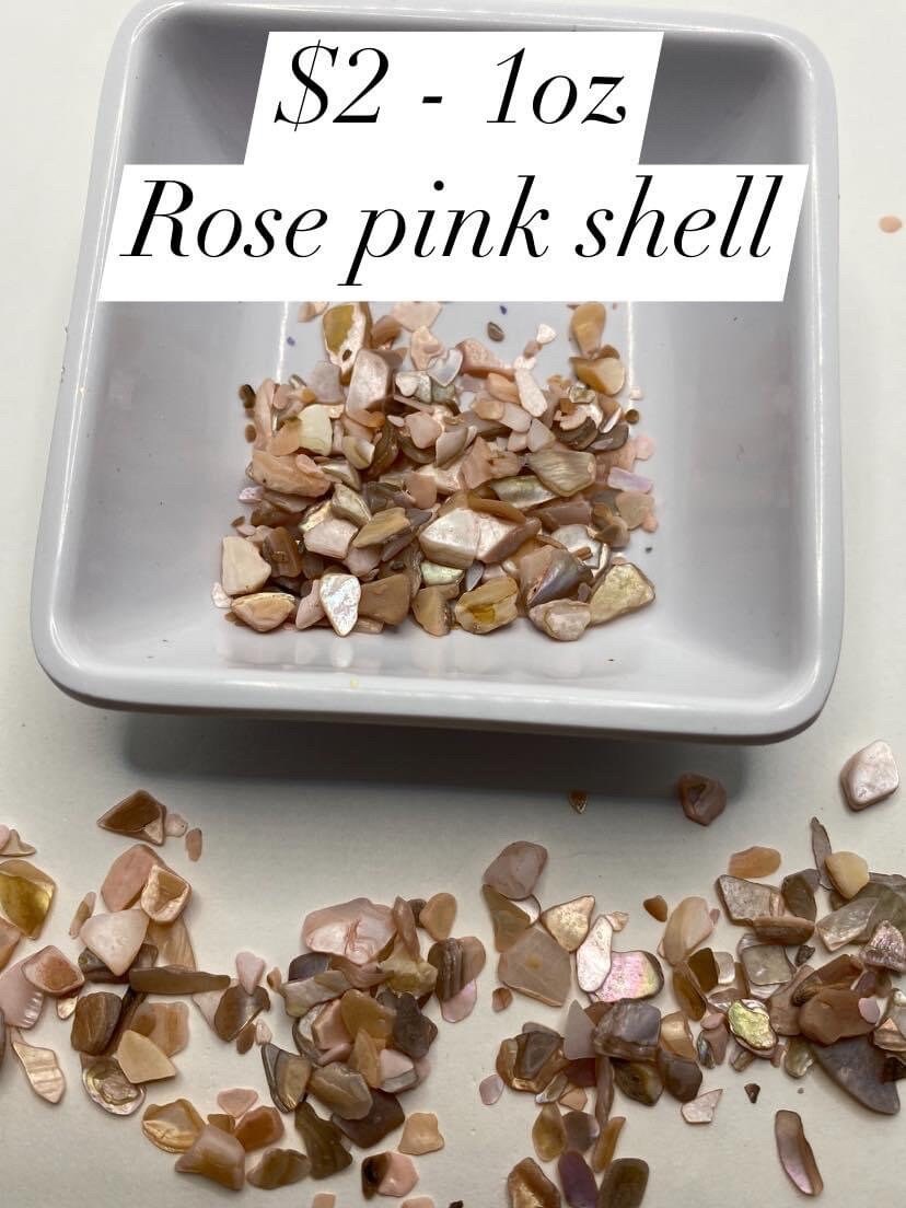 Rose pink shell chip mix, filler, crafting chips, natural shell mix glossed chips, resin fillers, candle making supplies 1oz by weight