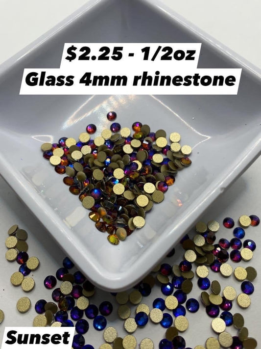 Aurora AB, 4mm glass rhinestones, .5oz by Wt. faceted flat back rhinestones, non-hot fix