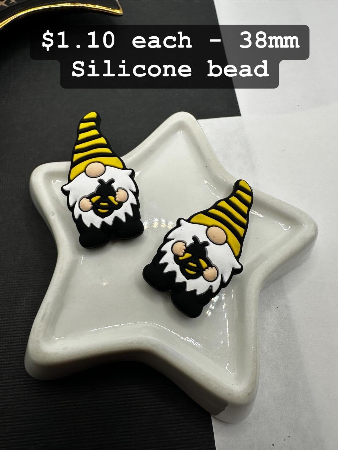 Silicone focal bead, gnome Bee bead, silicone bead for pens, crafting beads, bead supplies, focal gnome bee bead