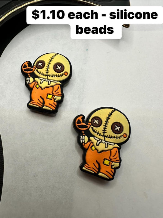 Silicone focal bead, sam horror bead, cute bead for pens, bead for beadable items, horro bead double sided trick or treat silicone bead 30mm